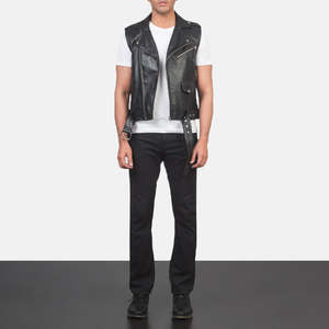 <b>Mens</b> Genuine Leather Biker <b>Vest</b> Sleeveless Motorcycle Style Casual Outerwear Custom Logo Wholesale Manufacturer - Product Image 6