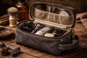 Genuine Leather Toiletry Bag <b>Mens</b> Dopp Kit Shaving Wash Bag Travel Grooming Kit <b>Pouch</b> Custom Wholesale Order TYG-0264 - Product Image 3