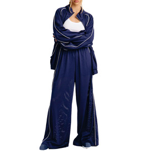 Women's Windbreaker <b>Jacket</b> and Pants Set Custom Reflective Piping Stripe Panel Tracksuit Lightweight Outdoor Activewear Hoodies - Product Image 3