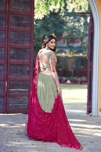 Most Export Designer Bridal Party Wear Glamorous <b>Fabric</b> Lehenga Blouse And Dupatta Jacquard With Zari Lining With Print - Product Image 3