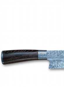 Couteau de chef Santoku en acier Damas à motif plume, fabriqué à la main, style japonais, couteau de cuisine pour trancher, manche en bois de rose - Product Image 5