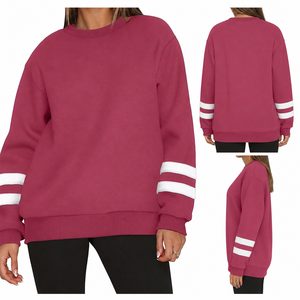 เสื้อสเวตเชิ้ตคอกลมโอเวอร์ไซส์สำหรับผู้หญิง สีพื้น แขนยาว ผ้าถัก คอตตอน ใส่ได้ในฤดูใบไม้ร่วง ผ้าฝ้าย 100% คุณภาพสูง ด้านหน้า - Product Image 1