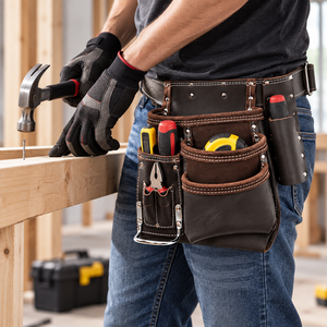 Sac de ceinture porte-outils en cuir robuste de qualité supérieure, multi-poches, organisateur de ceinture pour charpentiers, électriciens, mécaniciens et professionnels - Product Image 4