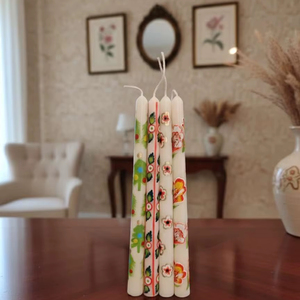 Elegant Floral Handpainted Smokeless Taper <b>Candle</b> <b>Set</b> of 4-Gift for Housewarming Holidays Easter & Valentine's Day Celebrations - Product Image 1