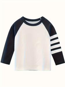Boys' Long Sleeve T-Shirts Striped Round Neck Casual Layering Shirts Solid Color Base for Spring/Fall Layering 4 Individual Tops - Product Image 3