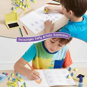Arte con sellos DIY – Alfabeto y números (IntelliSkills), para niños, 6 sellos, 8 lápices de colores, 1 botella de tinta - Product Image 5