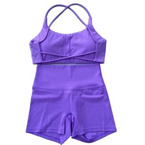 ชุดกางเกงขาสั้นสำหรับโยคะชุดออกกำลังกายสองชิ้นสำหรับผู้หญิงชุดออกกำลังกายฟิตเนสบราสายรัดเอวสูงชุดวอร์มสำหรับวิ่ง - Product Image 4