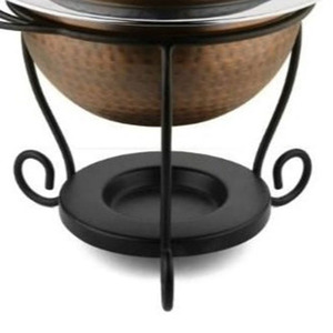 Hammered <b>Copper</b> Chafing Dish Featuring A Black Scroll Stand And Matching <b>Knob</b> Lid Ideal For Modern Dining Events & Wedding Used - Product Image 6