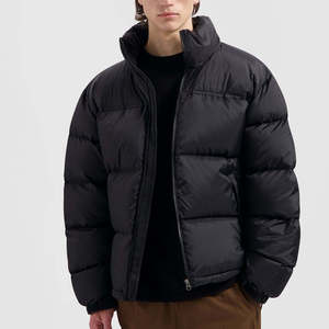Veste matelassée noire pour homme, col à capuche, fermeture éclair, tissu polaire respirant, coupe-vent, rembourrage en polyester, vêtements d'hiver décontractés - Product Image 3