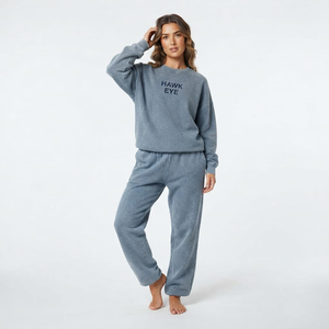 Conjunto de sudadera y pantalones deportivos de corte holgado con efecto lavado ácido para mujer, conjunto de dos piezas informal estilo streetwear para mujer - Product Image 2