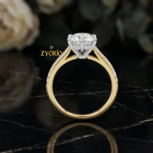 แหวนหมั้นเพชรทรงกลมทอง 14K ประดับเพชรแบบ Pave Band แหวนสัญญาสำหรับเจ้าสาว ของขวัญวันครบรอบสำหรับเธอ - Product Image 3