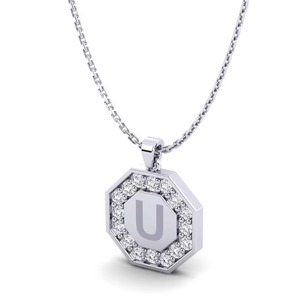 Pendentif lettre U élégant en moissanite + strass en cristal argenté, style hip-hop, charme unisexe, bijou de mode - Product Image 2