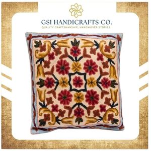 Best Price Bohemian Embroidered Floral <b>Throw</b> Pillow Square Textile Decorative Cushion Washable Design <b>Red</b> Yellow Brown Pattern - Product Image 2