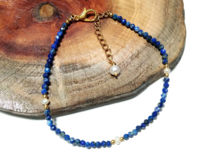 Pulsera de Lapislázuli con Perlas de Agua Dulce, Chapada en Oro, Plata 925, Joyería Minimalista para Uso Diario de Mujer - Product Image 4