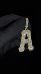 Custom " A " <b>Initial</b> Charm <b>Pendant</b> Moissanite Diamond Hip Hop Jewelry Cuban Chain Necklace - Product Image 1