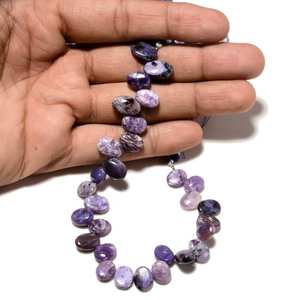 Perles de charoïte naturelle ovales, percées sur le dessus, en forme de briolette, pour la fabrication de bijoux, fil de pierres en vrac - Product Image 4