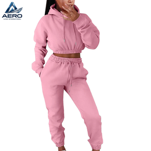 Best Seller Product Women Full Ladies Hoodies And Jogger Tracksuits <b>Set</b>, In Pink Color Casual Wear Ladies Gym Crop Tracksuits - Product Image 1