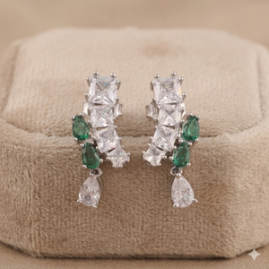 Pendientes Colgantes de Lujo con Bisel de Jade Púrpura en Forma de Gota, Plata 925, con Circonita Cúbica de Corte Princesa en Racimo, Regalo de Boda - Product Image 1