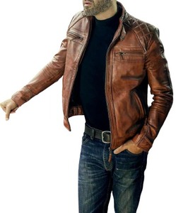 Men Brown Designer Genuine Leather <b>Biker</b> <b>Jacket</b> Motorcycle <b>Jacket</b> - Product Image 1