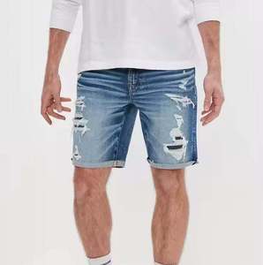Shorts en jean délavé pour homme, coupe droite, taille mi-haute, décontracté, hiver, en tissu tricoté polyester/coton, avec poches - Product Image 3