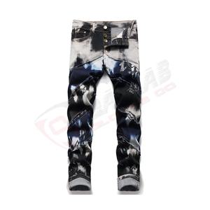 Jeans slim tendance noir et bleu, nouvelle arrivée, couture tendance, imprimé patchwork, pantalon décontracté pour homme, pantalon en denim - Product Image 1