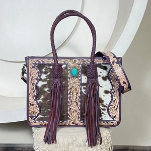 Sacs fourre-tout pour femmes en cuir de vachette repoussé avec poils, personnalisables, motif floral vintage, sac à bandoulière grande capacité, vente chaude - Product Image 4