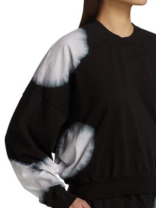 Sudadera Negra Blanca con Efecto Decolorado y Puntos Circulares, Cuello Redondo, para Mujer, Estilo Minimalista Urbano, Algodón Oversize, OEM Personalizado - Product Image 6