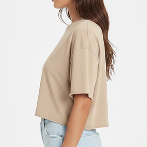 เสื้อยืดครอปคอกลมลำลองสำหรับฤดูร้อนรุ่นใหม่ น้ำหนักเบา ระบายอากาศได้ดี ผ้าฝ้าย 100% เหมาะสำหรับออกกำลังกาย - Product Image 3