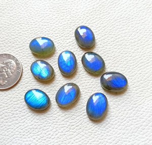 Labradorite bleue naturelle à reflets, cabochon ovale, pierre précieuse en vrac, dos plat, taille calibrée, pour la fabrication de bijoux, bagues, pendentifs - Product Image 4