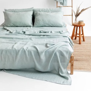 Parure de lit moderne de luxe 100 % biologique et naturelle, drap-housse et drap plat avec 2 taies d'oreiller, en lin français - Product Image 1