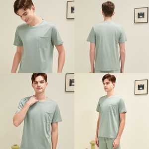 Men Solid Color Two Piece Set Breathable Knitted 100% Cotton <b>Short</b> Sleeve T-Shirt Drawstring <b>Shorts</b> Casual Summer Outfit - Product Image 6