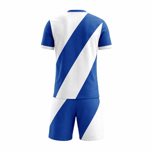 Maillot de handball personnalisé imprimé par transfert thermique pour équipes nationales masculines, bleu rayé, manches courtes, col en V, anti-humidité, 100 % évacuation de l'humidité - Product Image 2
