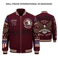 Blouson bomber personnalisé en spandex/polyester marron, coupe-vent et imperméable, 240 g/m², avec patch aigle brodé et manches à empiècements, pour homme
