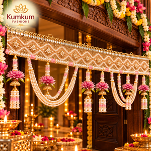 Adorno de puerta indio hecho a mano con perlas, decoración floral para la entrada del Mandap en bodas indias y Diwali, decoración festiva para el hogar. - Product Image 2