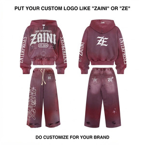 ชุดเซ็ตแทรคสูทผู้ชาย ZAINI Premium 350 กรัม ผ้าคอตตอน 100% ซักแล้ว ทรงหนา สไตล์สตรีทแวร์ สีแดงเลือดหมู เสื้อฮู้ดดี้ กางเกงขายาวทรงกระบอก  สกรีนลายแบบกำหนดเอง - Product Image 1