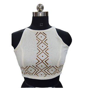 Top de tirantes de encaje sin espalda con cuello halter y estampado de bloques de algodón tejido para mujer, más de 10 colores y estampados, personalizaciones disponibles - Product Image 1