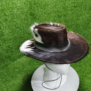 Chapeau de cowboy en cuir véritable avec poils, style ranch, pour homme - Product Image 2