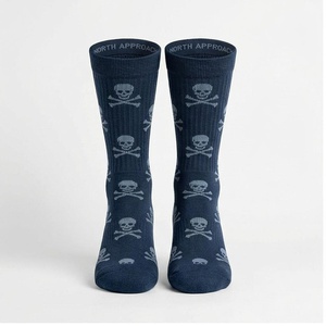 NORTH APPROACH Crew <b>Socks</b> Skull Pattern Blue Breathable Adult Casual Spring Season Knitted <b>Socks</b> - Product Image 1