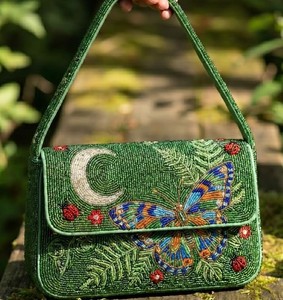 Bolso de hombro de moda con cuentas de hojas tropicales verdes, bolso cruzado con solapa de cuentas con patrón de hojas, bolso de noche, cartera de fiesta, pieza llamativa - Product Image 3