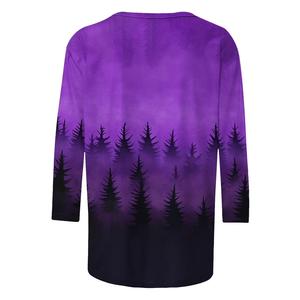 T-shirts pour femmes Western Cowboy grande taille, col rond, rouge, décontracté, manches 3/4, boutonné, coupe ample, épaules tombantes - Product Image 6