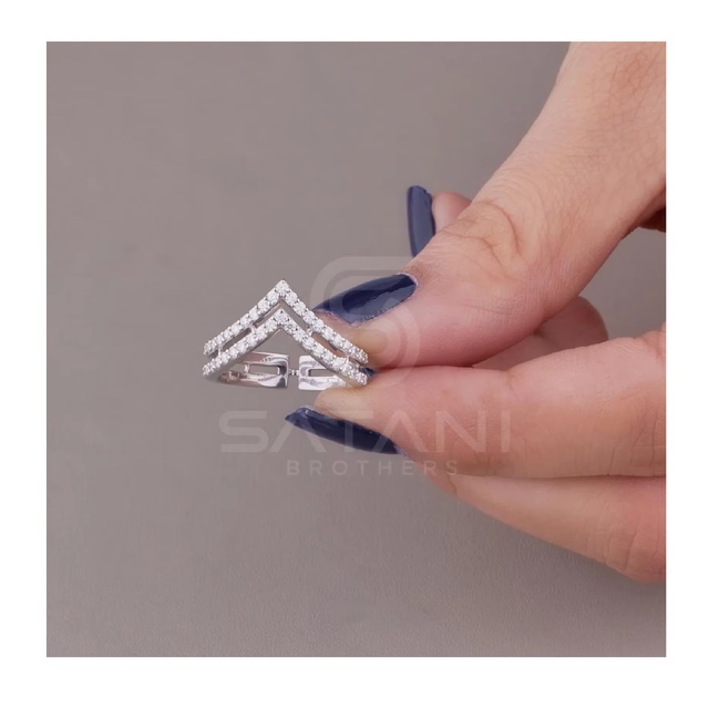 925 Sterling Silver Moissanite Double V Chevron Ring for Women, Pavé Setting Minimalist Stackable Wedding Band
