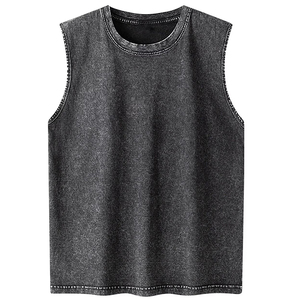 Camiseta sin mangas para hombre, color gris carbón lavado, cuello redondo, estilo casual, tejido de punto, 100% algodón - Product Image 1