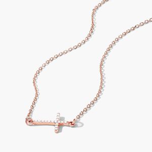 Sideways Cross Diamond <b>Necklace</b> In Rose Gold - Product Image 3