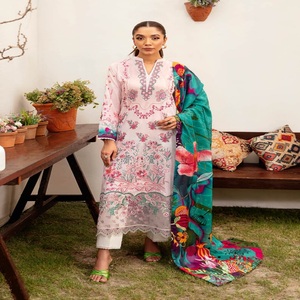 Travail de broderie pakistanaise indienne pour femmes trois pièces robe Saari lourde brodée Salwar Kameez Style indien pakistanais adultes - Product Image 1