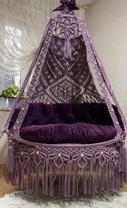 Large Macrame Hanging Chair,Macrame <b>Swing</b>,Purple Macrame Chair,Housewarming Gift,Pearl beaded,Ultra Quality Macrame <b>Swing</b> - Product Image 2