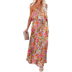 Vestido Maxi Floral Multicolor sin Tirantes con Abertura Lateral, Estilo Tubo, para Playa o Verano - Product Image 2