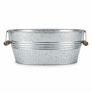 Seau à glace en métal galvanisé pour boissons, idéal pour les fêtes et les mariages, bac ovale pour refroidir le vin et la bière avec poignées en bois - Product Image 5