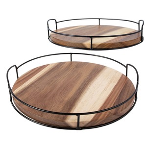 Aaliyan Impex Premium Solid Wood Round Serving <b>Tray</b> with Floral Pattern Sturdy Handles for Breakfast <b>Dinner</b> Drinks & Snacks - Product Image 5