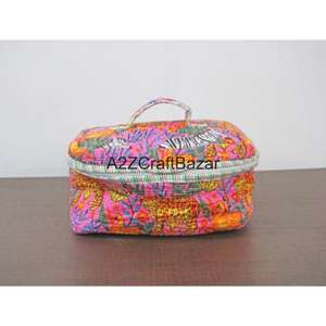 Ensemble de 3 trousses de toilette et de maquillage en coton imprimé à la main, grand format, avec fermeture éclair, imperméables, écologiques, durables, pour le voyage - Product Image 5