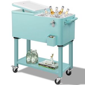 80 Quart Rolling Ice <b>Chest</b> Portable Bar Drink Cooler with Bottom <b>Storage</b> Tray and Bottle Opener for Patio Parties and Events - Product Image 1